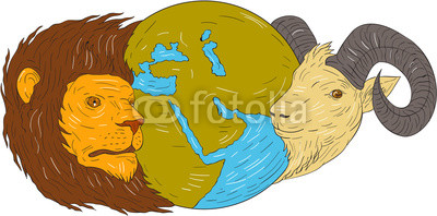 400x198 Lion Goat Head Middle East Map Globe Drawing Wall Mural Catering