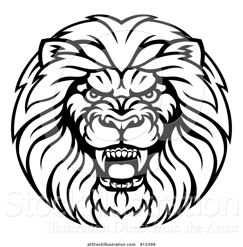 1024x1044 Vector Illustration Of A Black And White Aggressive Male Lion Head