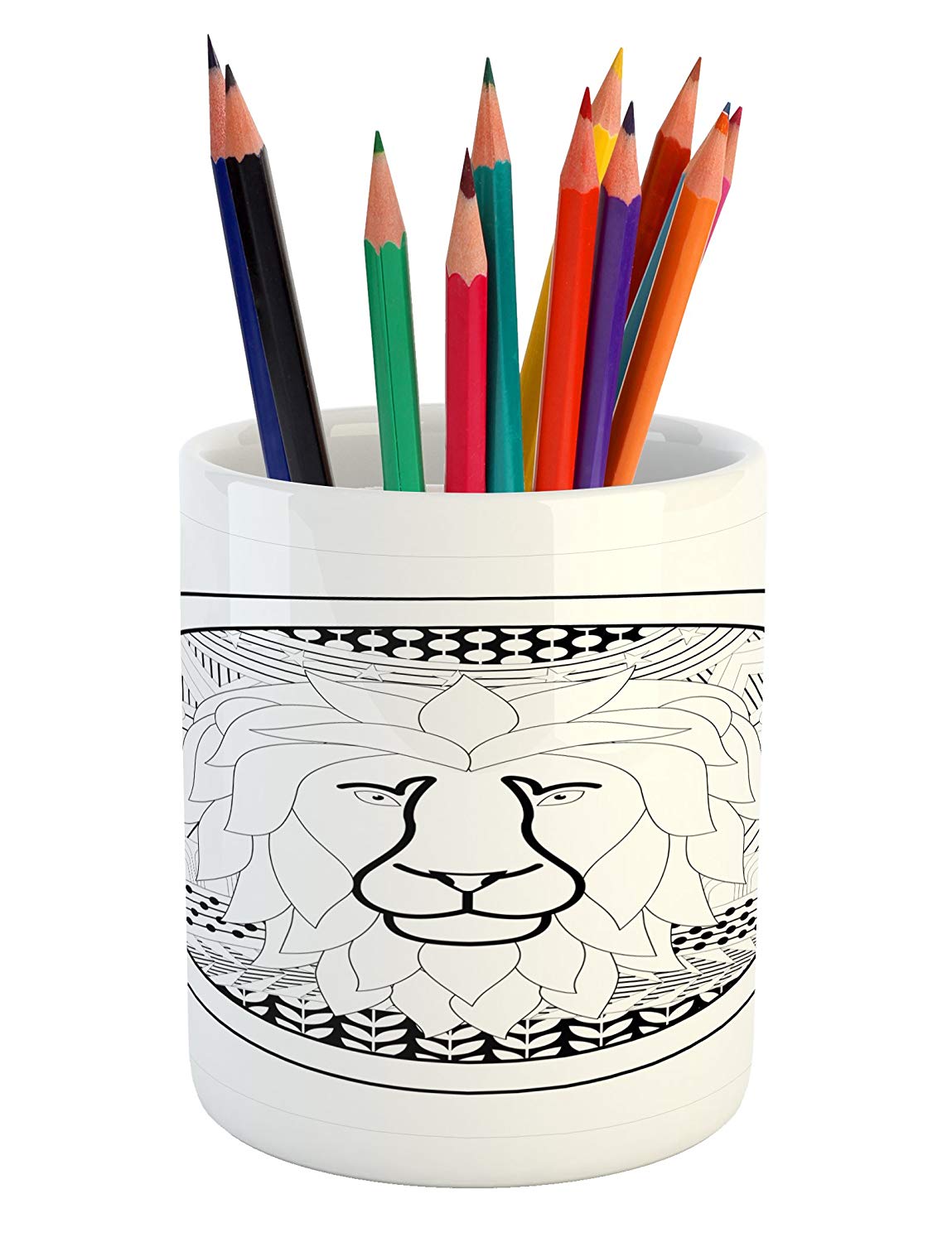 1149x1500 Lunarable Zodiac Leo Pencil Pen Holder, Lion Face