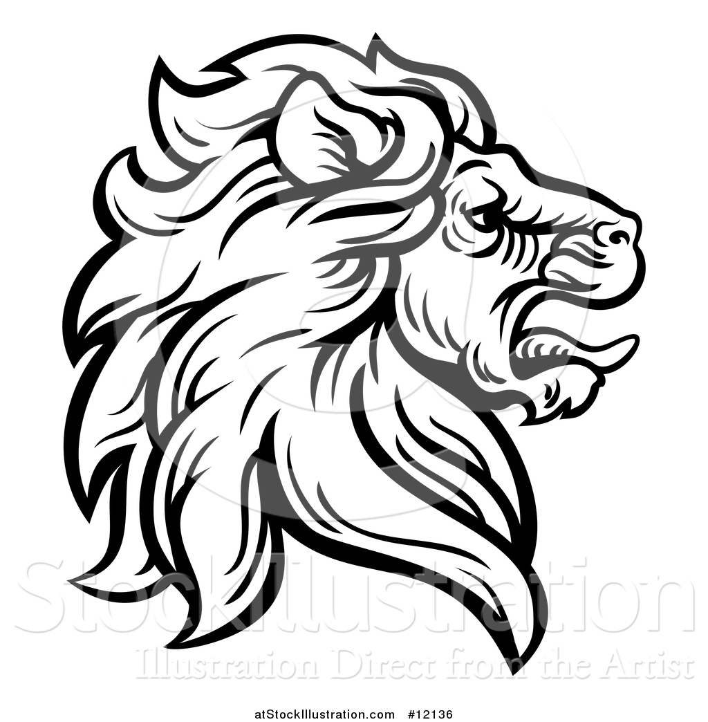 1024x1044 Vector Illustration Of A Black And White Tough Male Lion Head