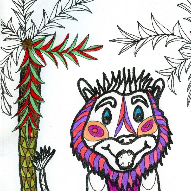 794x794 Lion Palm Tree Adult Printable Coloring