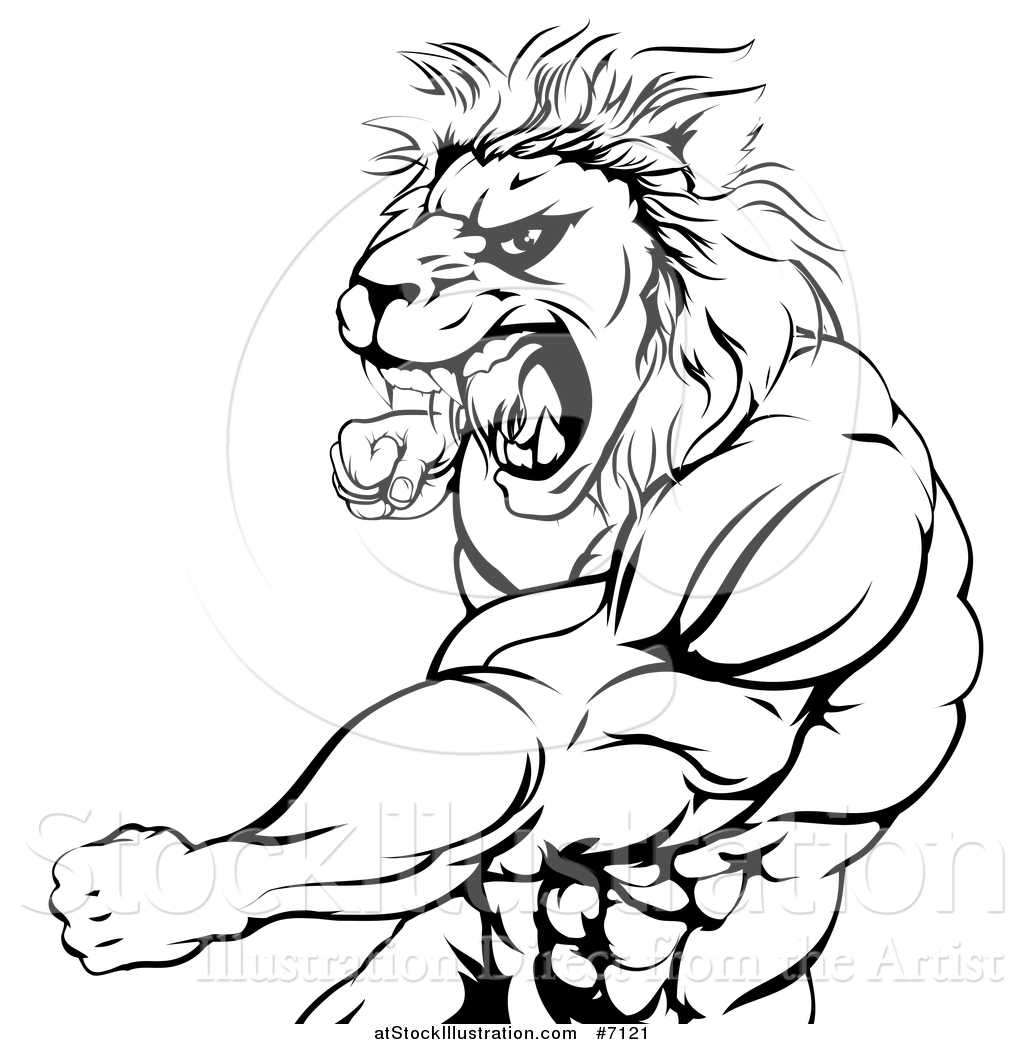 1024x1044 Vector Illustration Of A Black And White Fierce Angry Muscular
