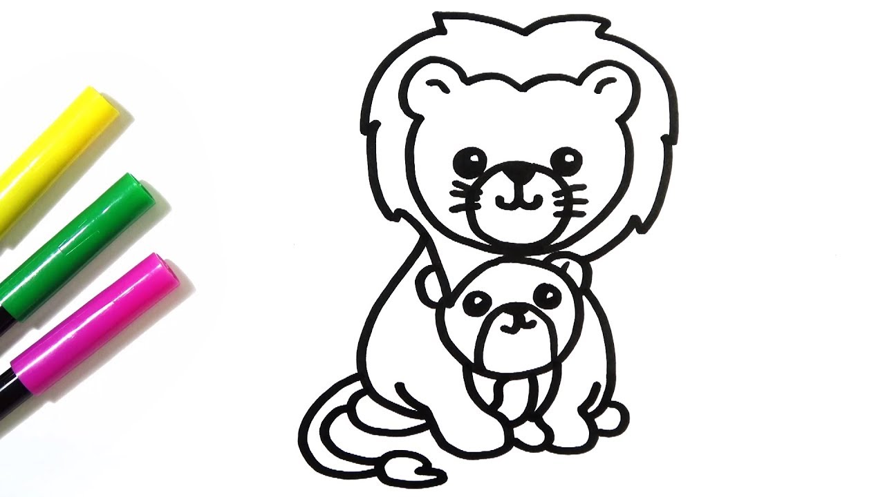 1280x720 how to draw cute mother and baby lion hde