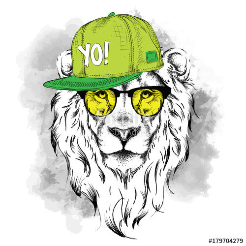 500x500 The Poster With The Image Lion Portrait In Hip Hop Hat Vector