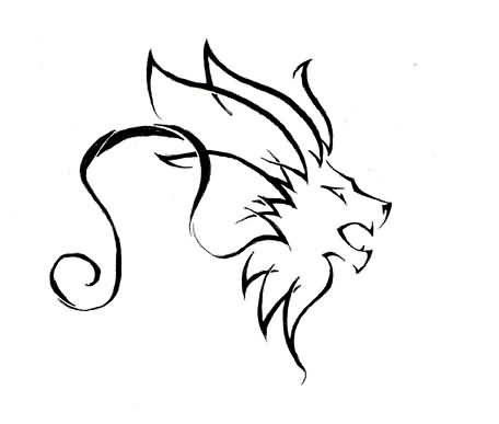 456x387 Fabulous Black Outline Leo Sign Lion Tattoo Design