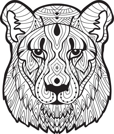 383x450 The Head Of A Lioness Black And White Illustration With Patterns