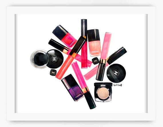 570x446 New Chanel Lipgloss Nailpolish Makeup Print Wall Art Etsy