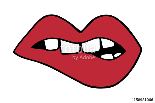 500x334 Red Lips Biting With Teeth, Mouth Vector Illustration Doodle