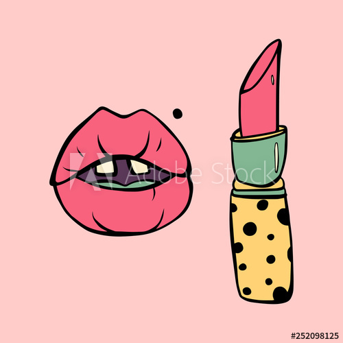 500x500 Cartoon Style Vector Illustration Of Mouth With Pink Lips