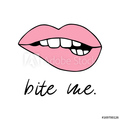 500x500 Pink Biting Lips Vector Illustration Drawing, Print With Writing