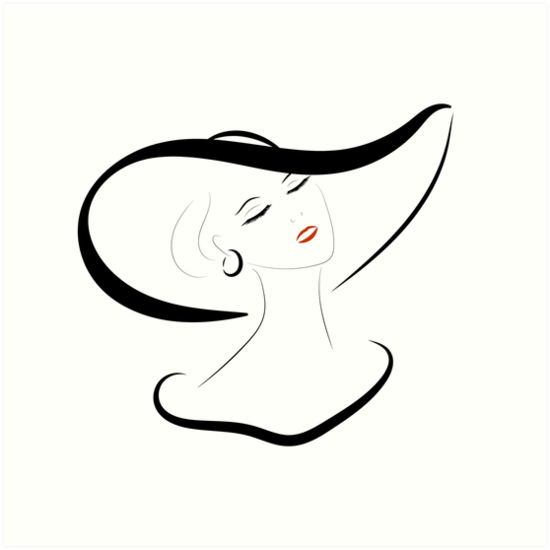 550x550 Face Lady With Red Lips In Hat Art Prints