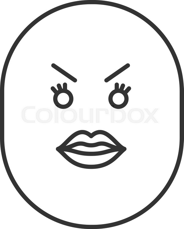 644x800 Angry Smile With Female Lips Linear Stock Vector Colourbox