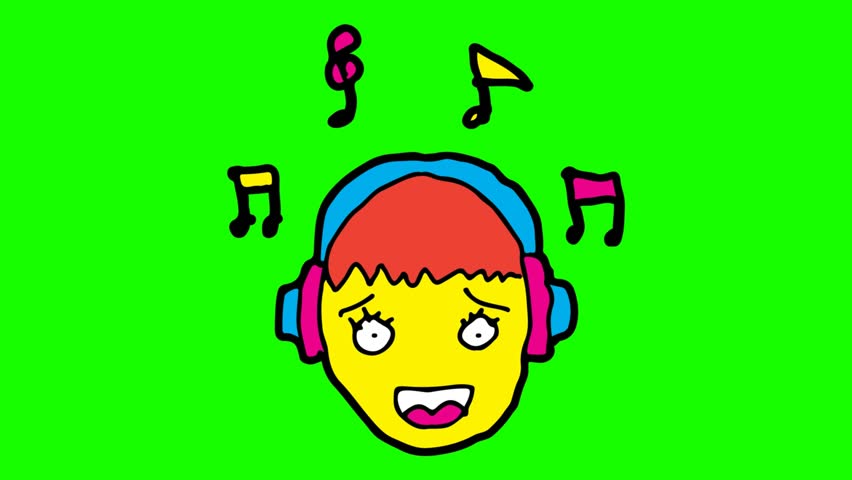 852x480 Kids Drawing Green Background With Theme Of Listening To Music