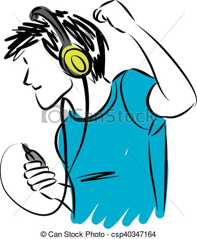 388x470 Man Listening Music With Headphones Illustration