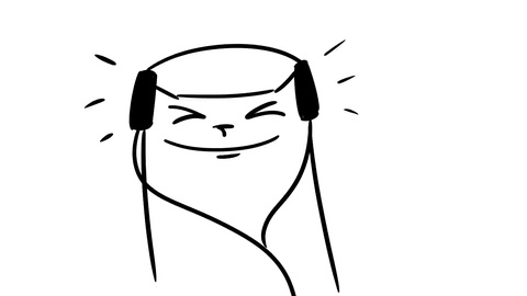 480x270 Video Cartoon Cat In Headphones Listening To Music