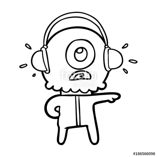 500x500 cartoon cyclops alien spaceman listening to music stock image