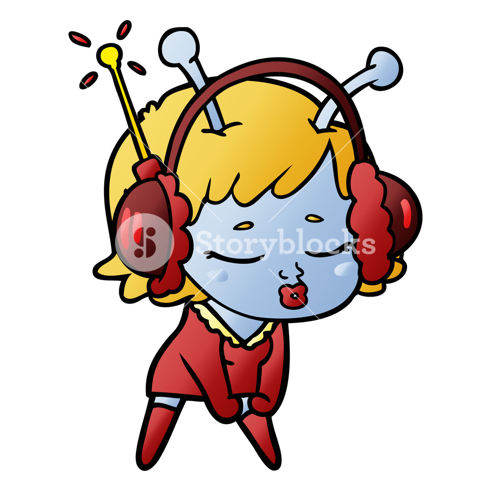 1000x1000 Cute Alien Girl Listening To Music Royalty Free Stock Image