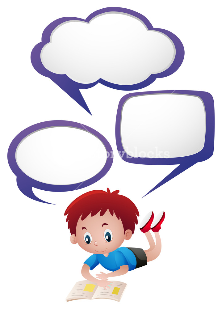 719x1000 Speech Bubbles Template With Litter Boy Reading Book Illustration