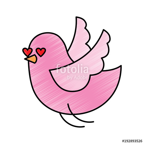 500x500 Cute Little Bird Hearts Eyes Lovely Vector Illustration Drawing