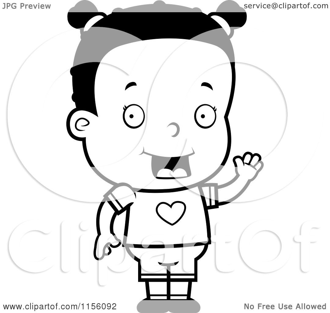 1080x1024 Cartoon Clipart Of A Black And White Little Black Girl Waving