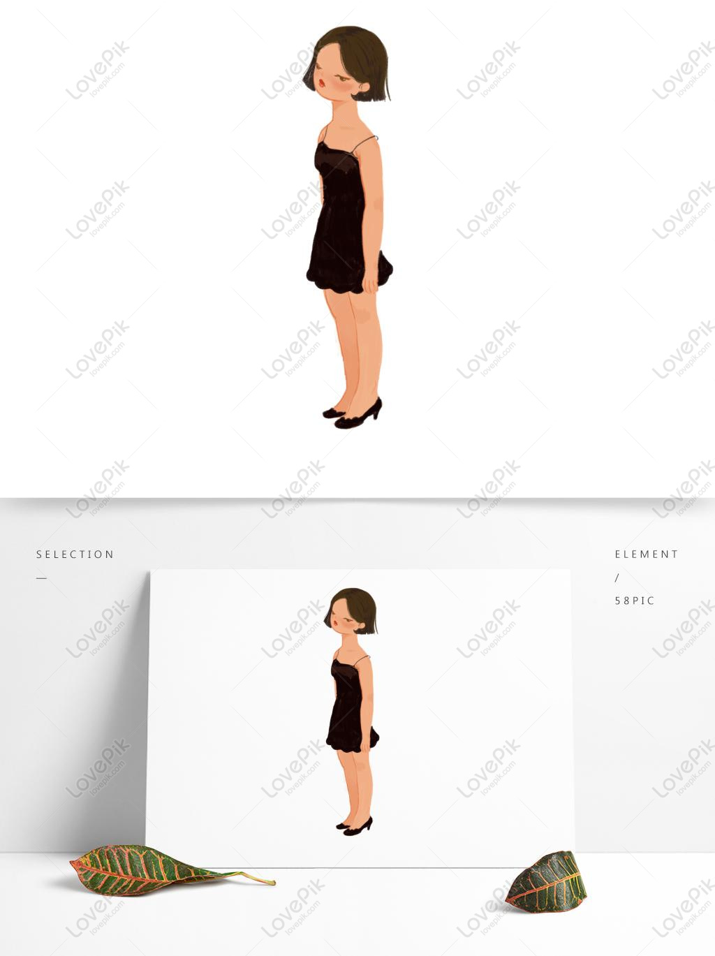 1024x1369 Hand Painted Standing Little Black Dress Girl Graphics