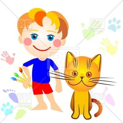400x400 Cartoon Little Boy And A Cat Drawing Vector Image Of People