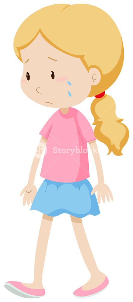 441x1000 Little Girl In Blue Skirt Crying Royalty Free Stock Image