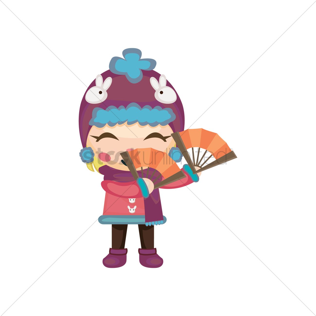 1300x1300 Little Girl With Chinese Hand Fan Vector Image
