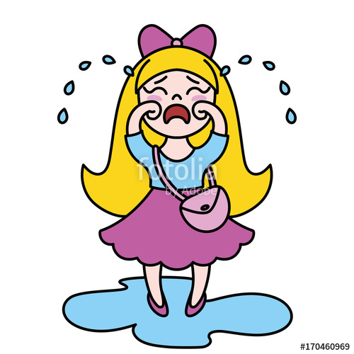 500x500 Vector Illustration Of A Little Crying Girl Simple Drawing Stock