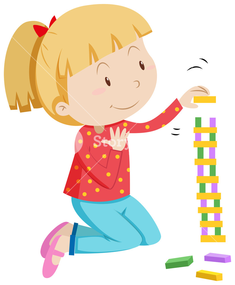 826x1000 Little Girl Stacking Wooden Blocks Illustration Royalty Free Stock