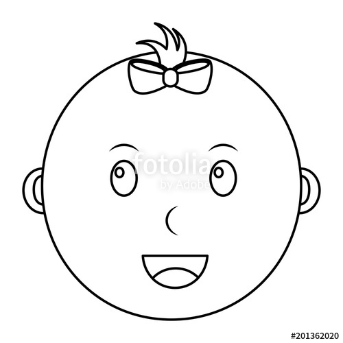 500x500 Cute Baby Little Girl Face With Bow Vector Illustration Outline