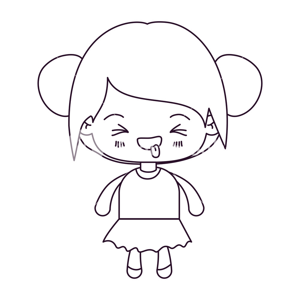 1000x1000 Monochrome Silhouette Of Kawaii Little Girl With Collected Hair