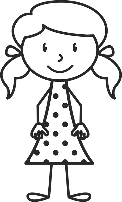 424x700 Little Girl With Pigtails And Polka Dot Dress Stamp Stick Figure