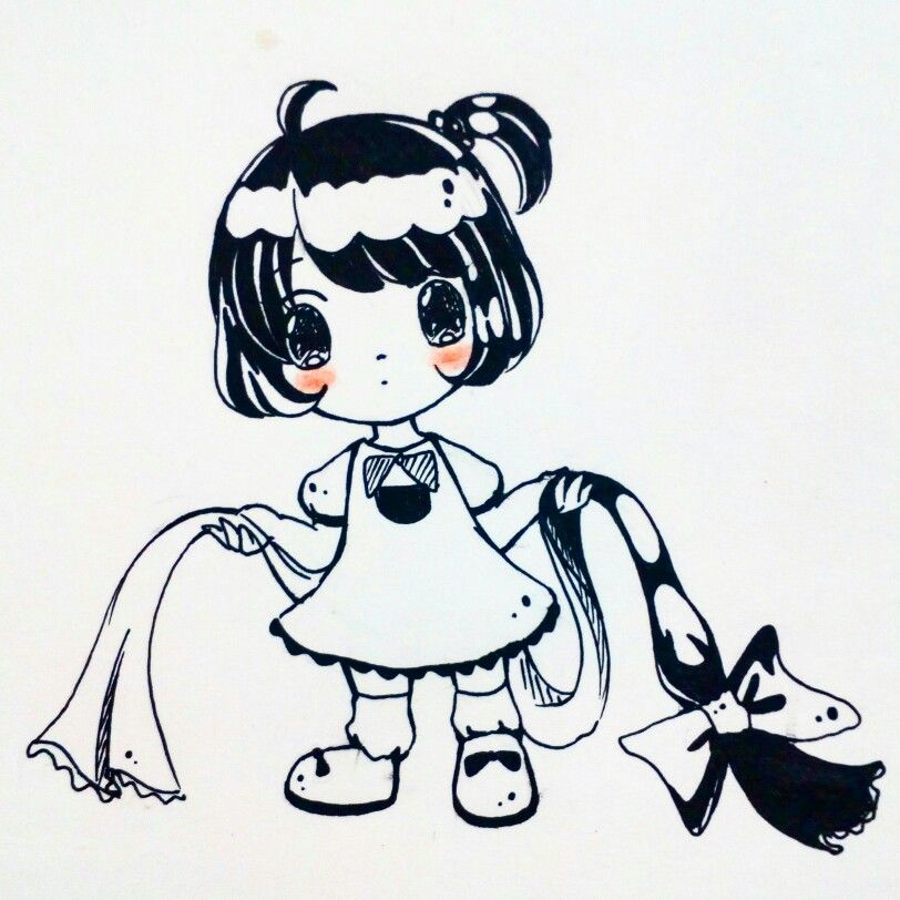 812x812 Little Girl Black White Drawing