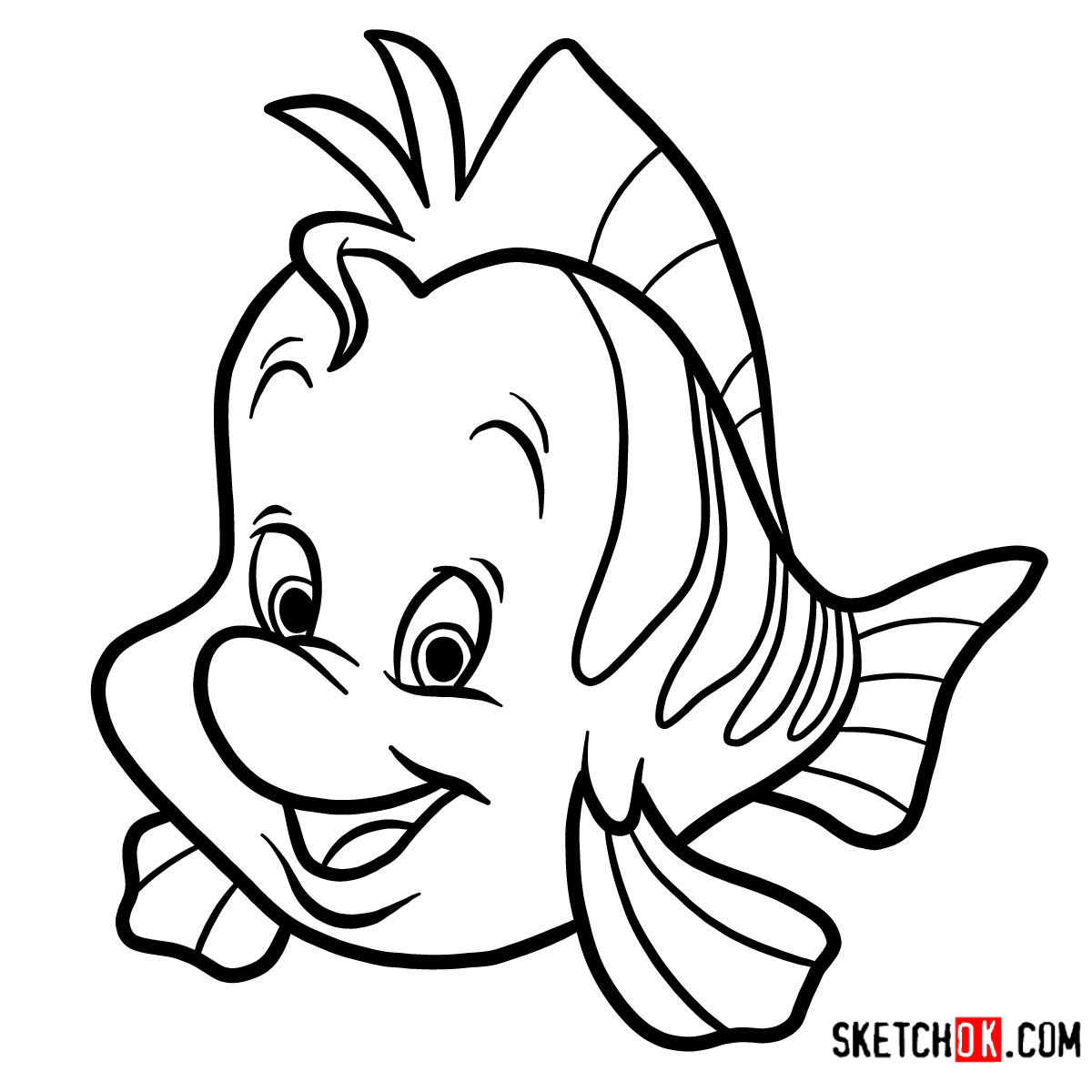 1200x1200 How To Draw Flounder The Little Mermaid