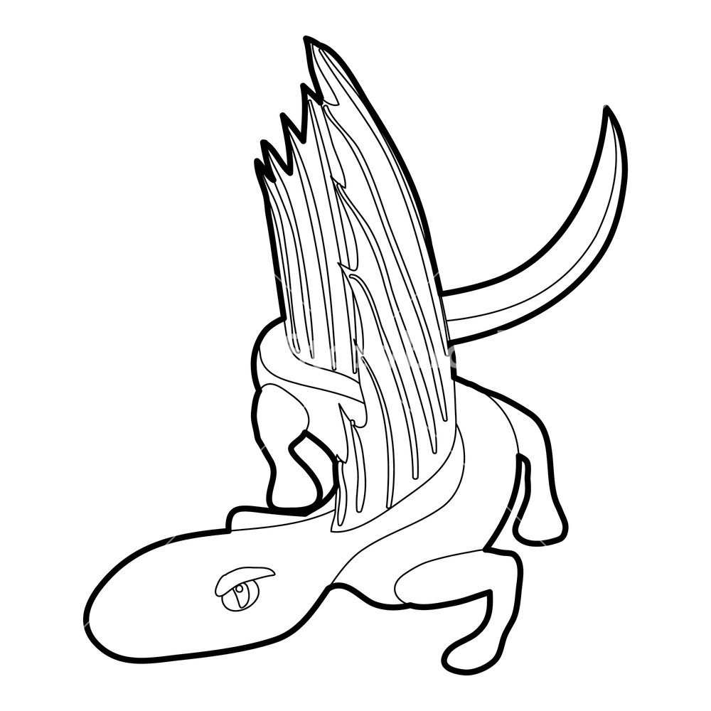 1000x1000 Dinosaur Lizard Icon In Outline Style Isolated On White Vector