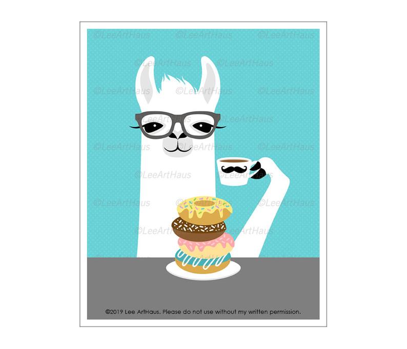 794x681 Llama Drawing Llama Eating Stack Of Donuts Wall Art Etsy