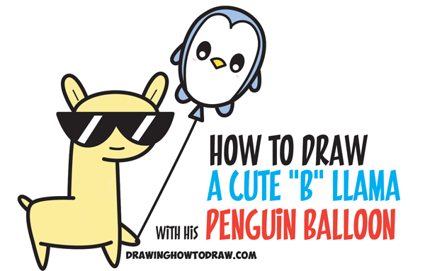 600x383 Learn How To Draw Cute Kawaii Llama With Sunglasses Holding