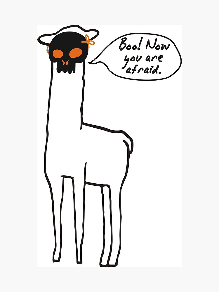 750x1000 Funny Doodle Llama Alpaca Skull Mask Boo Halloween Photographic