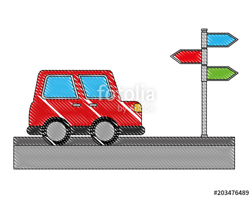 500x393 Car On Road Transport With Arrows Location Vector Illustration