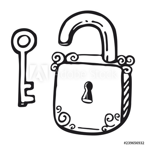 500x500 Key And Lock Are Hand Drawn Icon Vector Illustration In Sketch