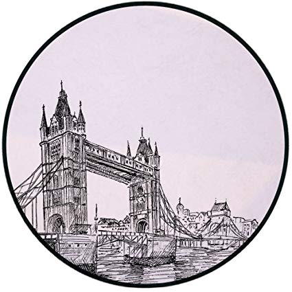 425x425 Printing Round Rug, Vintage, Old Fashion London Tower