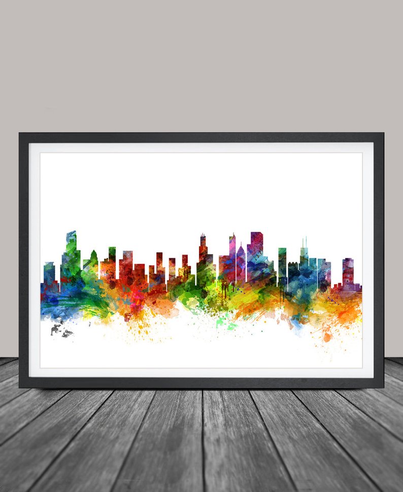 794x970 chicago skyline watercolor print united states chicago london etsy