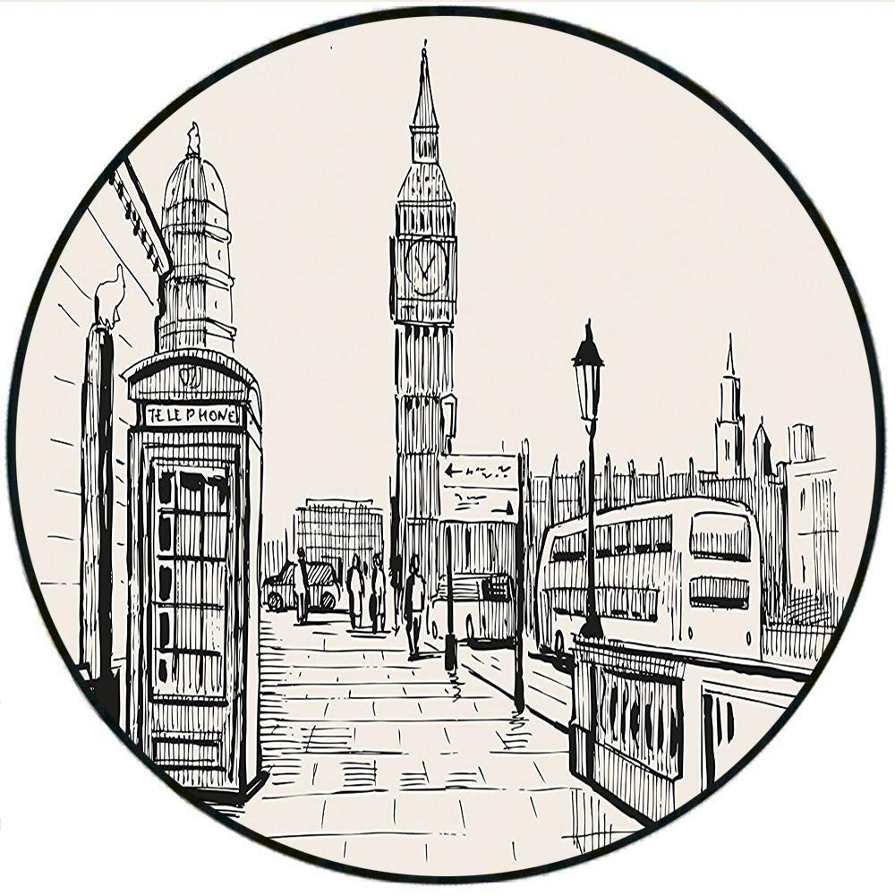 1000x1000 Short Plush Round Rug Modern London City With Big Ben