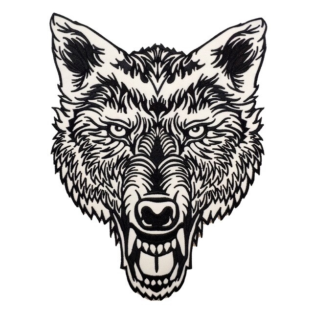 640x640 Embroidered Patch Lone Wolf Head Tattoo Reflective Biker Patch