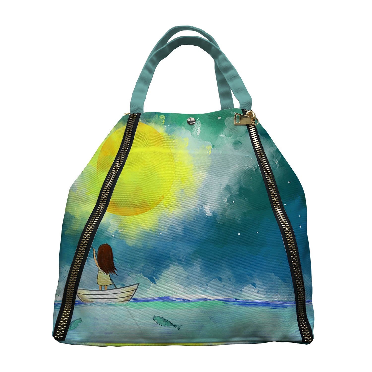 1500x1500 Custom Full Moon Sea Ocean Fishes Drawing Of Lonely