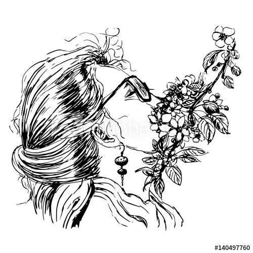 500x500 Drawing Beautiful Long Haired Girl In Glasses Smelling