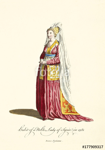 351x500 Syrian Lady In Traditional Dresses In Long Rich Dress, Veil