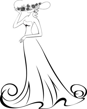 360x450 Sketch Of A Slender Woman In A Long Dress And Hat Royalty Free