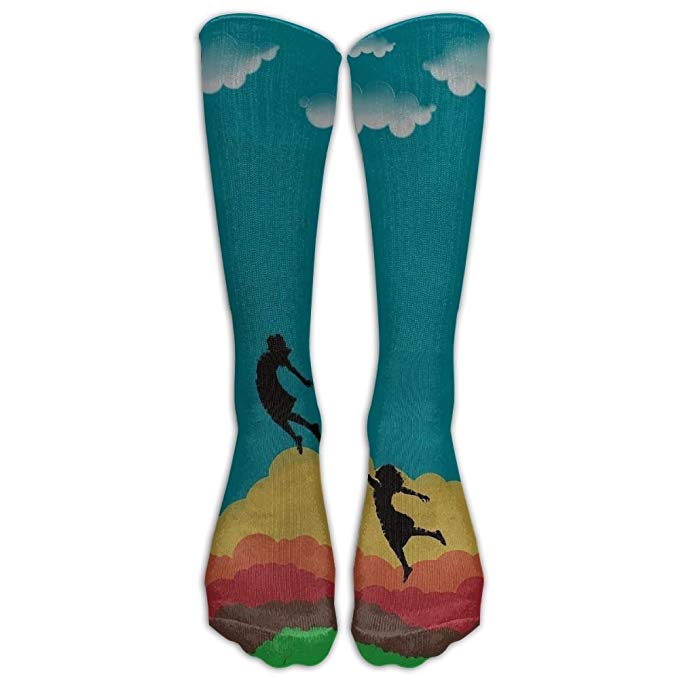 679x679 Artwork Drawing Rainbow Clouds Long Dress Socks